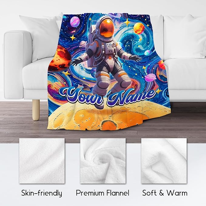 Blankets for Boys - Customize Planet Blanket for Kids/Men - Comfy Cozy Flannel Throws for Couch, Room Decor - 4 Sizes