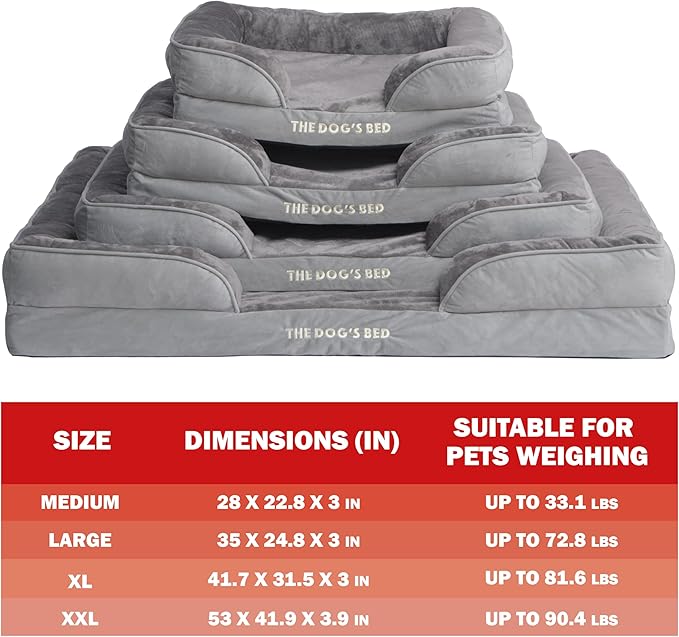 The Dog’s Bed, Orthopedic Standard Foam Waterproof Dog Bed with Standard Support, Large Silver Grey Plush, Waterproof, Supportive Dog Bed with Replaceable Covers