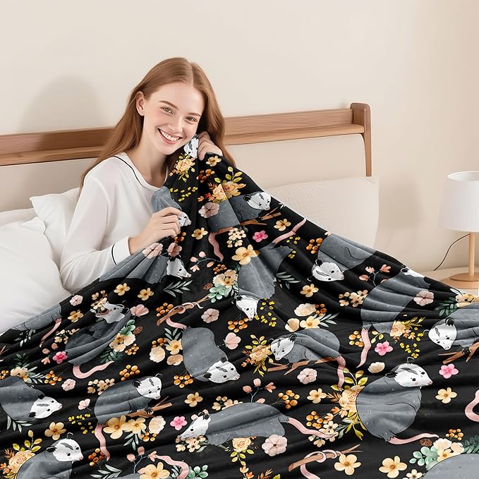 Opossum Blanket Gifts for Possums Lovers Soft Flannel Stuffed Animal Opossum Throw Blanket Birthday Gift Bedding Decor for Women Girls Kids Adults 50"x40"