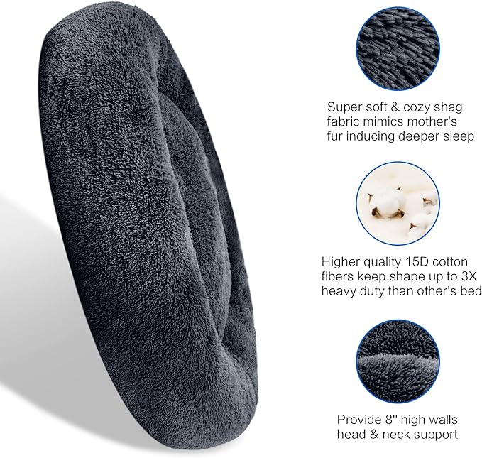 SAVFOX Plush Calming Donut Dog Beds for Small Dogs, Medium, Large & X-Large Breeds, Comfy Cuddler Dog Bed and Cat Bed in Faux Fur, Washable, Multiple Sizes S-XXL