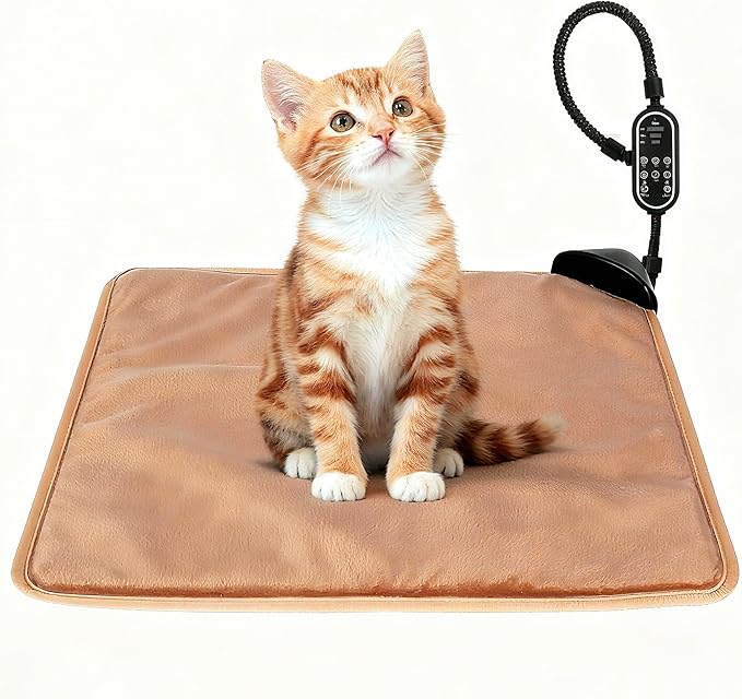 Pet Heating Pad for Cats & Dogs,Safe Electric Cat Warming Pad with Chew Resistant Cord,Automatic Induction Heated Cat Bed,Adjustable Temperature & Time (17.7" x 17.7")