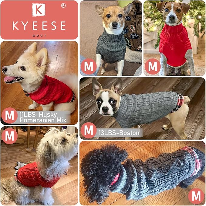 KYEESE Dog Sweater Stretchy Knitwear Cat Clothes Comfy Pet Coat for Fall Winter Cold Weather Warm Turtleneck Small Dogs Sweater with Gingham Patchwork Soft Pullover Dog Sweaters for Small Dogs Male