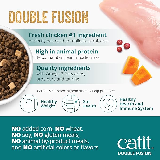 Catit Recipes Double Fusion Senior Chicken Recipe – High-Protein, Freeze-Dried Raw Meat, Nutrient-Dense for Healthy Senior Cats, Fresh Chicken, No Corn, Wheat, Soy, or by-Products, 10 lb