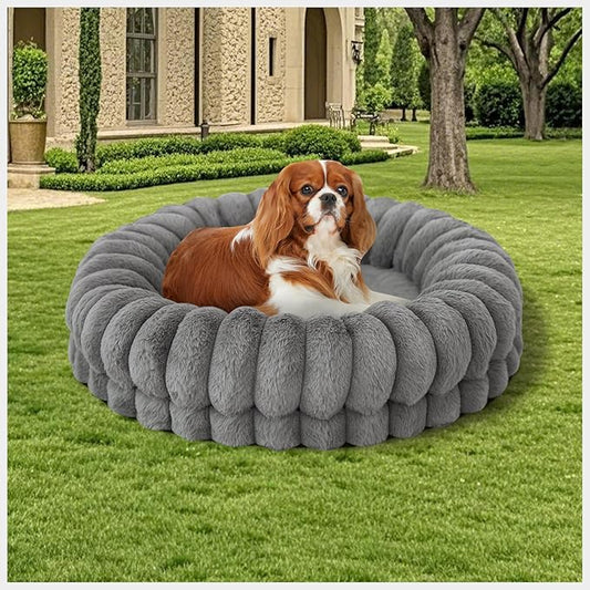 BALANCE Luxury Donut Dog Bed, 23 Inches Round Dog Beds for Small Dogs Washable, Orthopedic Calming Pet Bed for Puppy and Cats with Anti-Slip Bottom, Gray