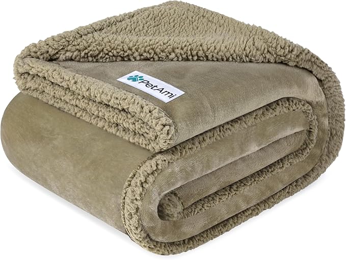 PetAmi Waterproof Dog Blanket for Medium Large Dog Puppy Cat Throw for Couch Cover Leakproof Protection, Sherpa Fleece, Reversible Soft Washable 60x40 Taupe Taupe