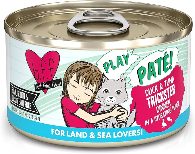 B.F.F. Play - Best Feline Friend Paté Lovers, Aw Yeah!, Duck & Tuna Trickster with Duck & Tuna, 2.8oz Can (Pack of 12)