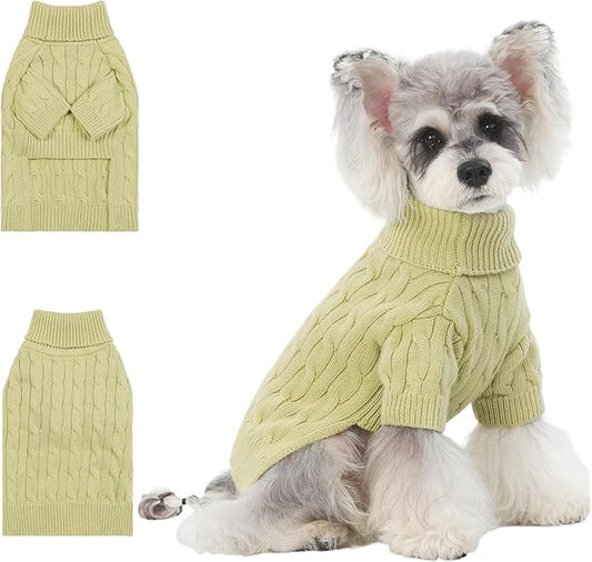 Small/Medium Dog Sweater, Warm Dog Winter Coat w/Sleeves, Comfortable High Neck Premium Dog Clothes for Schnauzer-Best for Holidays, Daily Walks M Light Green