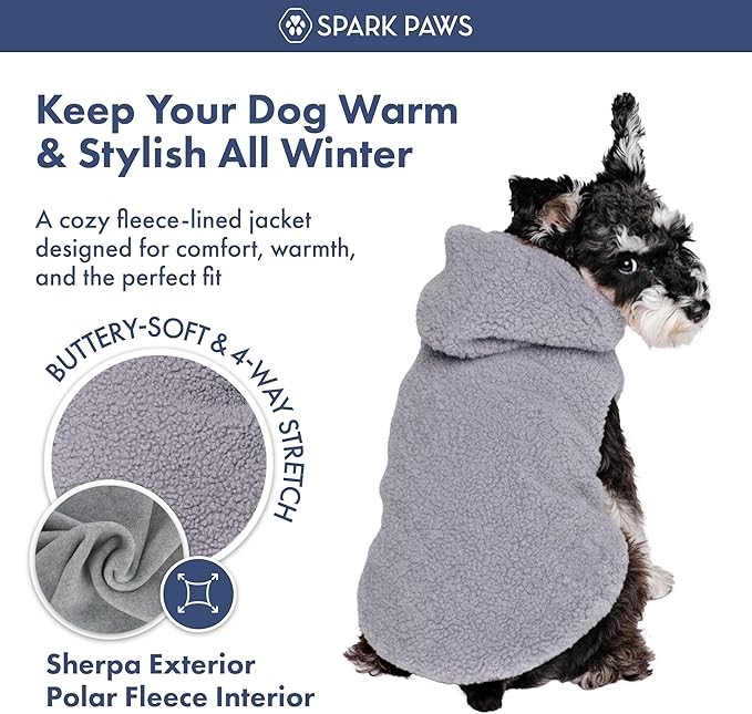 Spark Paws Teddy Dog Sweater, Sherpa Jacket Vest with Warm Fleece Lining, Winter Coat Suitable for Small Medium Large XL XXL Breeds - Grey - 2XL