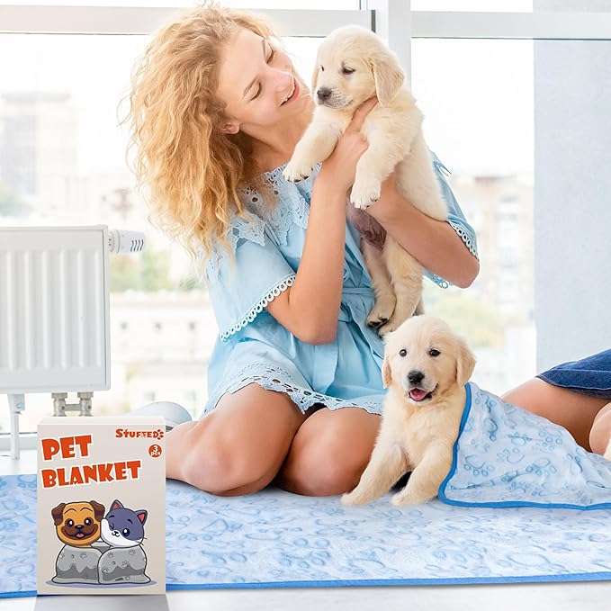 Blue Dog Blanket for Puppy Accesssories Boy, Blue Dog Stuff for Small Kitten Indoor Cats, Washable Soft Puppy Essentials Supplies