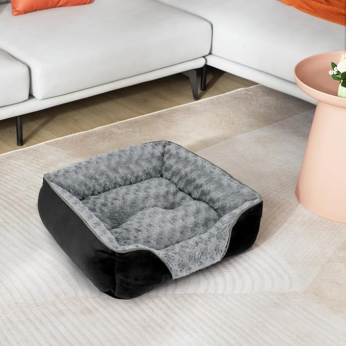INVENHO Small Dog Bed Rectangle Washable Orthopedic Soft Calming Sleeping Durable Pet Cuddler with Anti-Slip Bottom