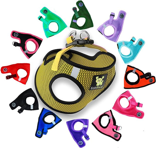 EcoBark Step in Dog Harness - Eco-Friendly Teacup Dog Harnesses for XXS, XS, and Small Dogs - Reflective and Adjustable Mini Body Halter Vest -Tiny Soft Mesh Toy Breed Harness (Yellow, XXS)