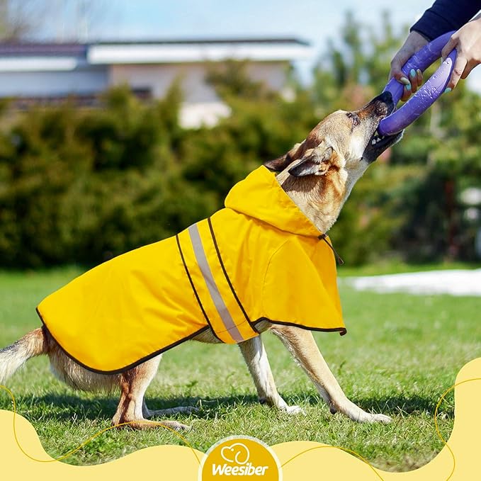 Dog Raincoat - Waterproof Dog Rain Jacket with Leash Hole, Reflective Pet Rain Coat Adjustable Doggy Slicker Poncho for Dogs Walking(L, Yellow)
