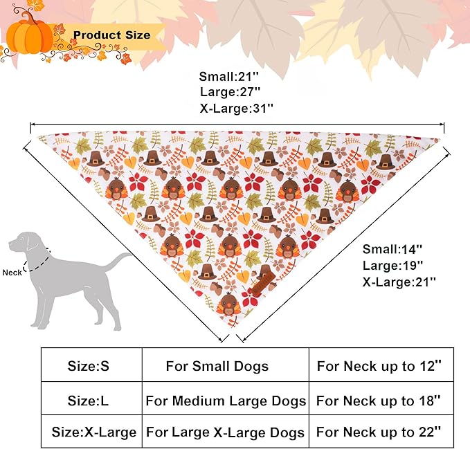 ADOGGYGO Thanksgiving Dog Bandana, Pumpkin Turkey Pet Scarf, Multi Size Offered, Fall Autumn Leaves Thanksgiving Bandanas for Small Dogs Cats Puppies (Small)