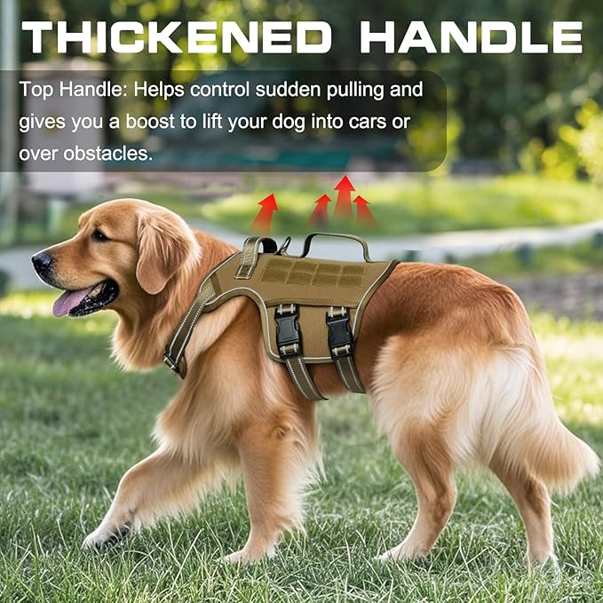Tactical Dog Harness Medium Sized, Heavy Duty No Pull Dog Harness with Handle, Easy On and Off Service Dog Vest with Molle System, Adjustable Reflective Pet Vest for Walking Hiking Training