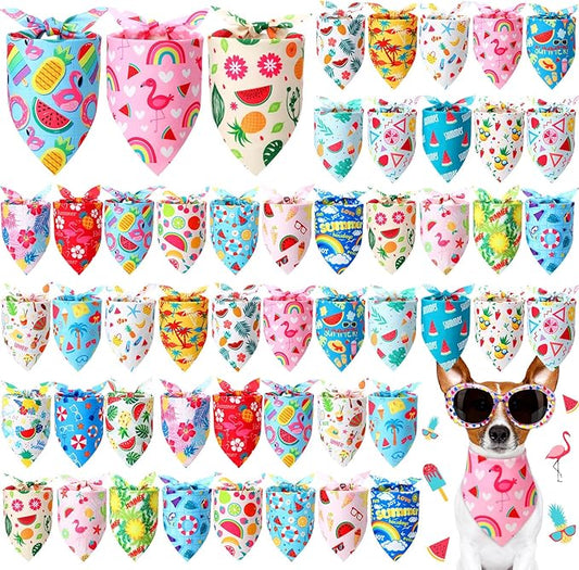 Preboun 50 Pcs Summer Bandanas Dogs Bulk Hawaiian Dog Bandanas Fruit Kerchief Set for Summer Puppy Small Medium Large Pets Costume Accessories (25. 6 x 17. 7 x 17. 7 Inch)