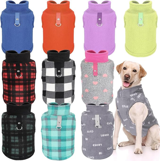 Reginary 10 Pack Large Dog Sweaters Fleece Pet Dog Clothes with Leash Ring Soft Warm Winter Puppy Plaid Shirt(Stylish)
