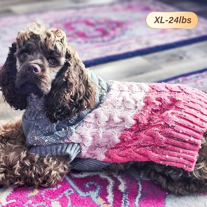 KYEESE Dog Sweater Color Block with Fuzzy Thread Knitted Turtleneck Dog Knitwear with dots in a Variety of Colors for Medium Dogs Fall Winter Dogs Clothes, Pink, XL