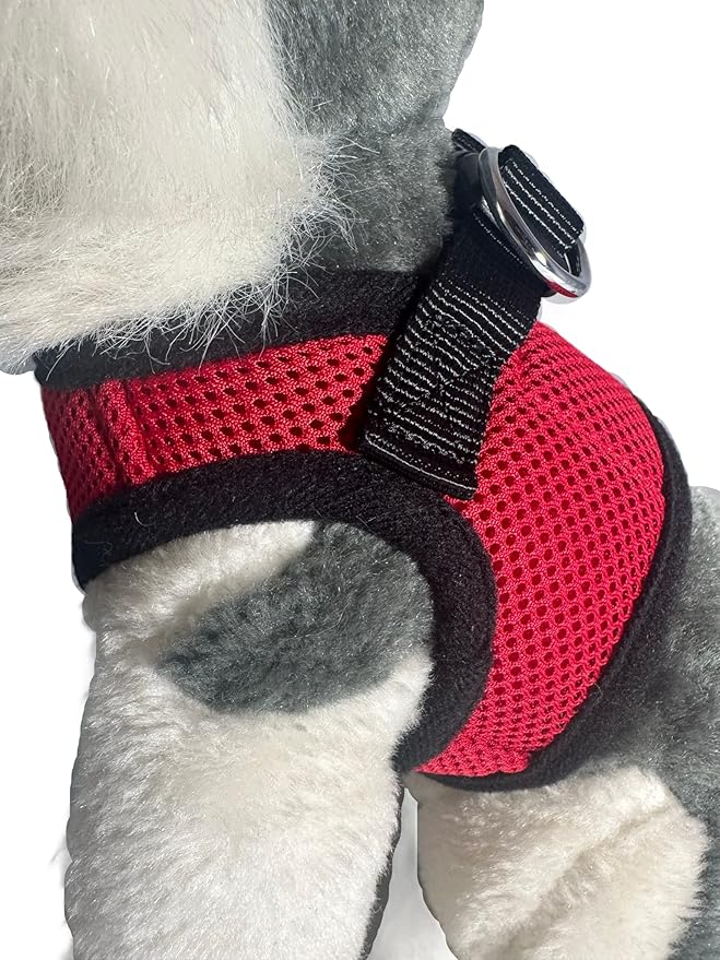 Soft No Pull Step-in Dog Harness Small Dog XXS XS Vest for Teacup, Chihuahua, Yorkie, Pomeranian Dog Vest Harness for Puppy Comfy Red Mesh for Puppies (LG 16"-17.5" 9-12 lbs)