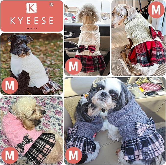 KYEESE Dog Sweater Stretchy Cat Sweaters Warm Pullover Pet Coats Thick Dogs Clothes with Bowtie Soft Turtleneck Pet Sweater Dress Comfy Knitwear Dog Sweaters for Small Dogs Girl, Red, Medium