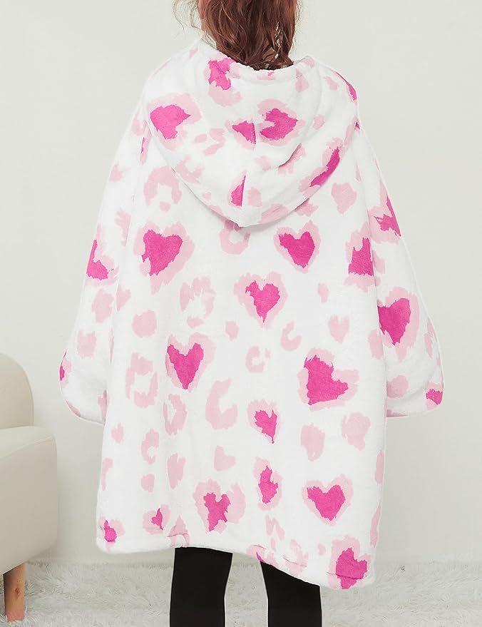 KFUBUO Wearable Blanket Hoodie for Kids Sherpa Patterns Oversized Sweatshirt Blanket With Pocket 6-10 Year Old Girl Boy Gifts for Kids