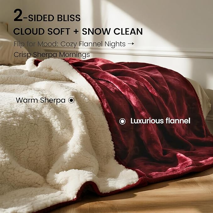 gogobunny Waterproof Bed Blanket, Reversible Sherpa Fleece Throw Blanket for Dog Puppy Cat, Furniture Cover Protects Bed Couch Sofa from Liquid Pee and Pet Fur (Romantic Red, 90x108 inches)