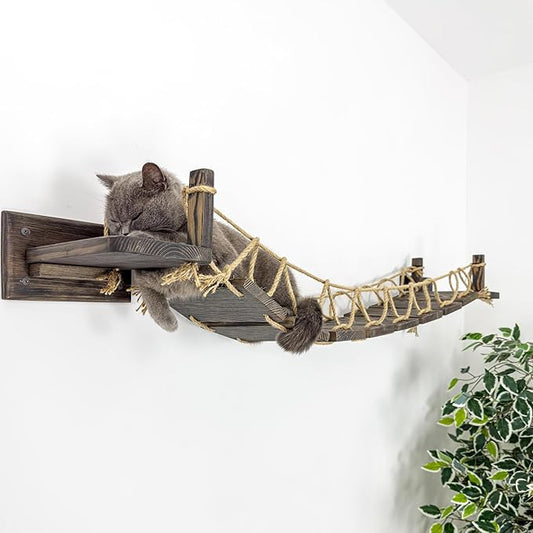 Shelves, Wall-Mounted Roped Bridge, Shelves and Perches for Wall, Cloud Shelf Board, Hammock, Climber, Length 45 inches (Clear)