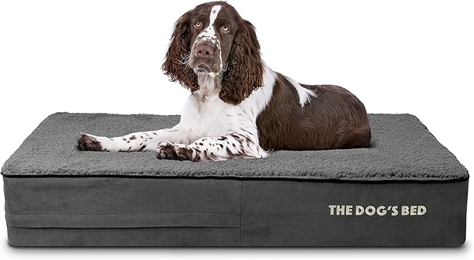 The Dog’s Bed Orthopedic Memory Foam Dog Bed, Large Grey Plush, Pain Relief for Arthritis, Hip & Elbow Dysplasia, Post Surgery, Lameness, Supportive, Calming, Waterproof Washable Cover