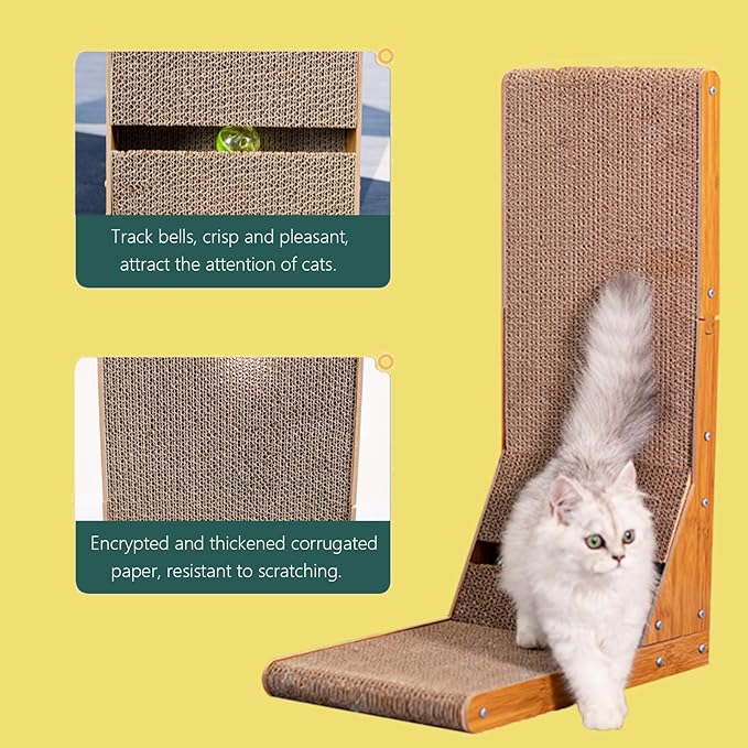 Cardboard Scratching Post with Bevel, 23.6-inch L-Shaped Scratching Post, All-Around fit, Allowing Cats to Stretch and Scratch, Built-in Toy Ball, Furniture Protection, Suitable for Indoor use