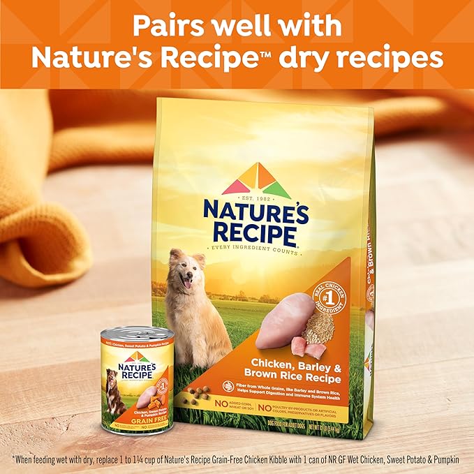 Nature's Recipe Grain Free Chicken, Sweet Potato, and Pumpkin Recipe Wet Dog Food, 13 oz. Can, 12 Count