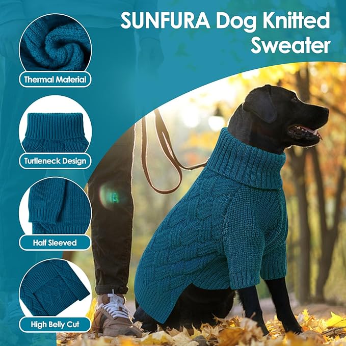 SUNFURA XS Dog Sweater, Small Dog Sweater Doggie Knitted Knitwear for Winter, Cat Pullover Christmas Sweatshirt for Yorkie Chihuahua, Warm Thick Turtleneck Clothes for Puppy, Blue X-Small