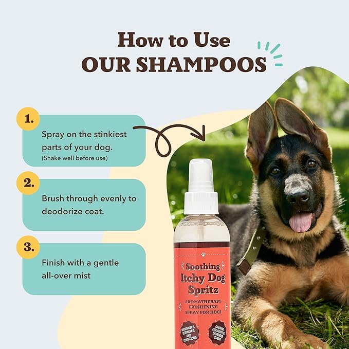 Natural Dog Company Itchy Dog Spritz 8 oz – Hypoallergenic Deodorizing Spray with Aloe, Lavender & Calendula – Soothes Itchy Skin, Refreshes Coat Between Baths – Free from Parabens, Sulfate & Alcohol