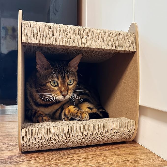 TTCAT Cute Kawaii Cat House Cat Scratching Pad Corrugated Cardboard Cat Scratcher Lounge, Durable Cat Scratching Board with Catnip for Furniture Protection.Yellow+White