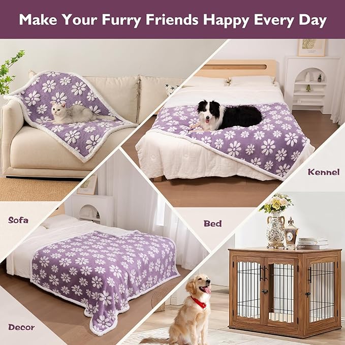 Waterproof Blanket for Dog Puppy Cat, Cute 3D Textured Flower Dog Blanket for Bed Couch Sofa, Soft Liquid Pee Proof Pet Furniture Protector, 30"x40", Purple