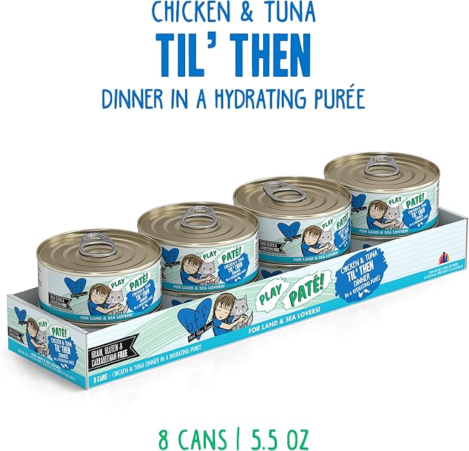 Weruva B.F.F. Play - Best Feline Friend Paté Lovers, Aw Yeah!, Chicken & Tuna Til' Then with Chicken & Tuna, 5.5oz Can (Pack of 8)