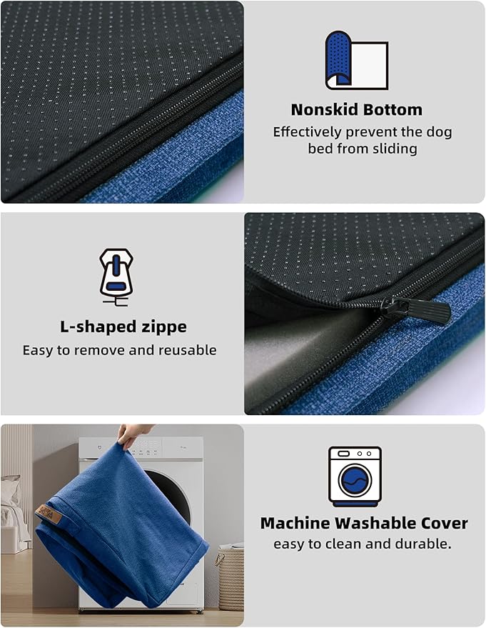 Sytopia 36-Inch Indestructible Chew-Resistant Dog Bed – Large, Waterproof & Orthopedic Pet Bed for Outdoor Use, Supports Up to 60 lbs, Machine-Washable, Great for Crates – Navy Blue