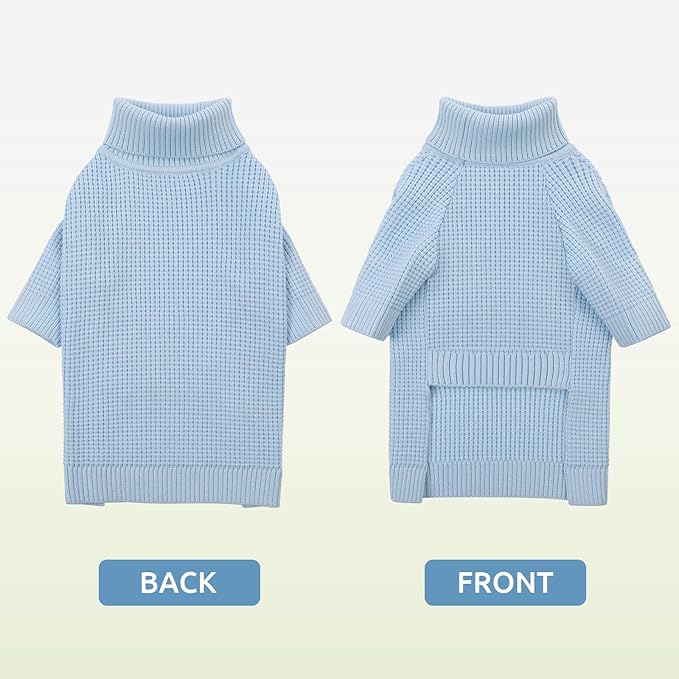 Queenmore Sweater for Dogs, Dog Sweaters for Medium Dogs, Waffle Knit Doggie Sweater with Long Sleeve, Puppy Sweaters for Medium Dogs Girl, Cat Christmas Sweater, Blue M