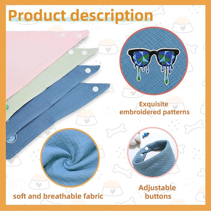 Solid Color Letter Embroidered Dog Scarf - Adjustable Cotton Bandana for Medium Dogs,Blue,Medium