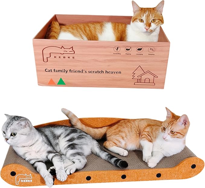 Cat Scratcher Bed 27 Inch Cat Couch Scratcher &16 Inch Cat Scratch Box with Refillable Scratch Pad Cat Scratchers for Indoor Cats Durable Extra Large Cats Lounger Furniture Protector