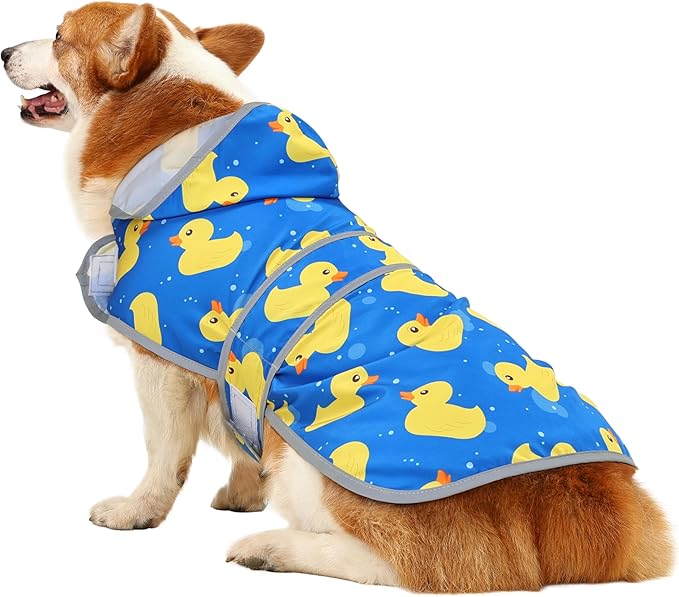 Dog Raincoat Hooded,Waterproof Rain Coat for Dogs with Adjustable Belly Strap,Reflective Strips, Lightweight Slicker Poncho Rain Jacket for Small Medium Large Dogs