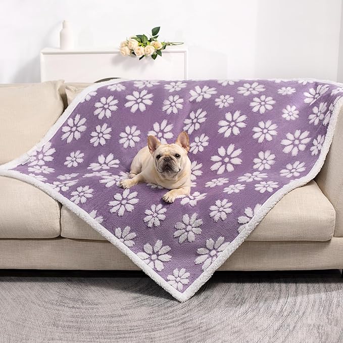 Waterproof Blanket for Dog Cat or Adult, Cute 3D Textured Flower Dog Blanket for Bed Couch Sofa, Soft Liquid Pee Proof Pet Furniture Protector, 50"x60", Purple