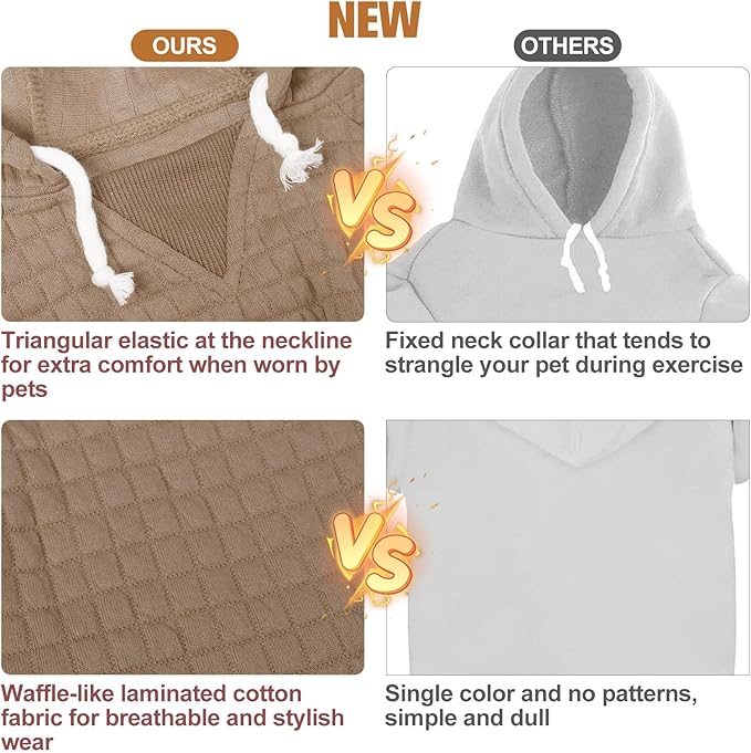 BEAUTYZOO Small Dog Hoodie Sweater with Pockets, Dog Clothes for Small Medium Dogs Boy Girl, Waffle-Like Laminated Cotton Pet Coats with Hat and Leash Hole, Khaki XXS