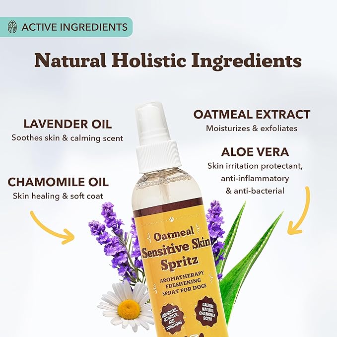 Natural Dog Company Sensitive Skin Deodorizing Spray 8 oz – Hypoallergenic Neutral-Scent Dog Spritz with Aloe, Oatmeal & Lavender – Free of Sulfates, Parabens & Artificial Fragrance