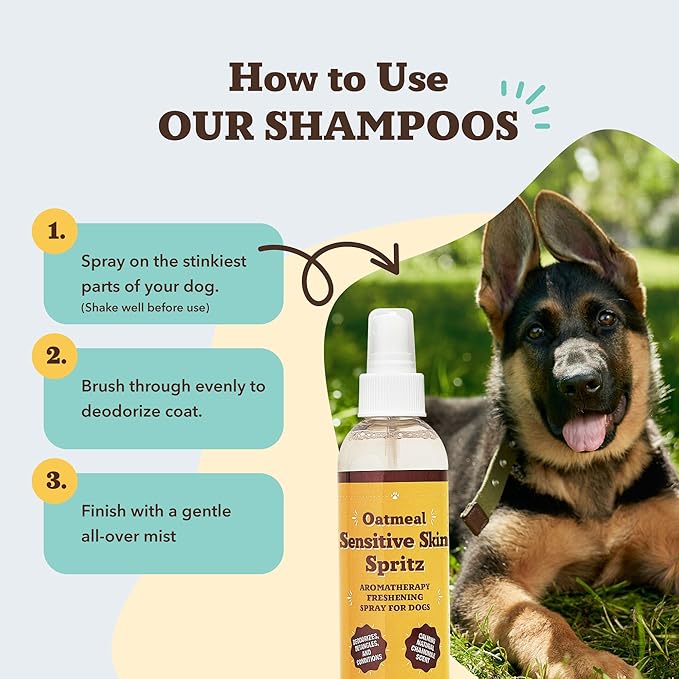 Natural Dog Company Sensitive Skin Deodorizing Spray 8 oz – Hypoallergenic Neutral-Scent Dog Spritz with Aloe, Oatmeal & Lavender – Free of Sulfates, Parabens & Artificial Fragrance