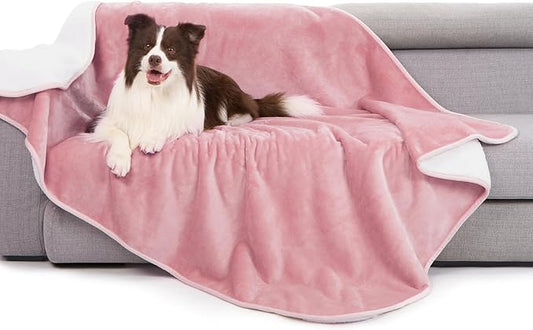 gogobunny Waterproof Bed Blanket, Reversible Sherpa Fleece Throw Blanket for Dog Puppy Cat, Furniture Cover Protects Bed Couch Sofa from Liquid Pee and Pet Fur (Pink, 50x60 inches)