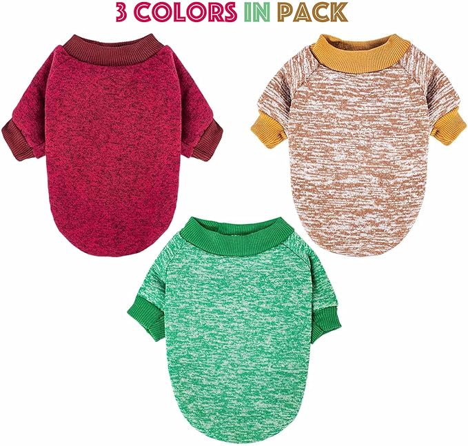 Dog Sweater, Dog Sweaters for Small Dogs, 2, 3 Pack Warm Soft Pet Clothes for Puppy, Medium Large Cat, Dogs Girl or Boy, Dog Shirt for Winter Christmas (Red+Green+Coffee, Small)