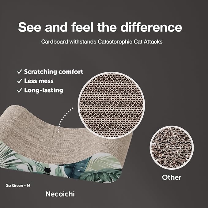 Necoichi Cardboard Cat Scratcher Bed for Indoor Cats - Cat Scratching Board, Horizontal Cat Scratch Pad Lounger with Reversible Usability and Extra Comfort for Lounge, Curved (18" Medium, Dark Cherry)