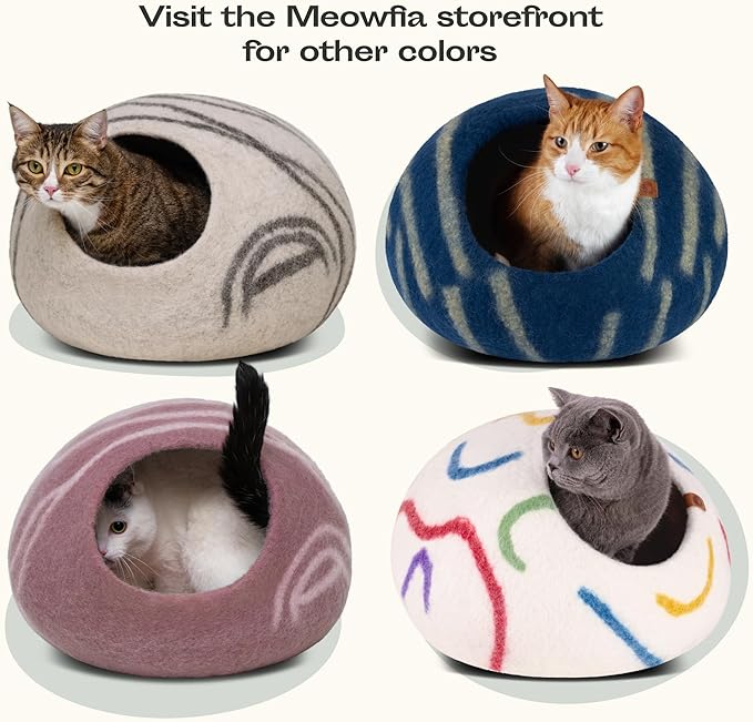 MEOWFIA Cat Cave – Premium Felt Cat Bed for Indoor Cats, Handmade 100% Merino Wool (Beige, Medium)