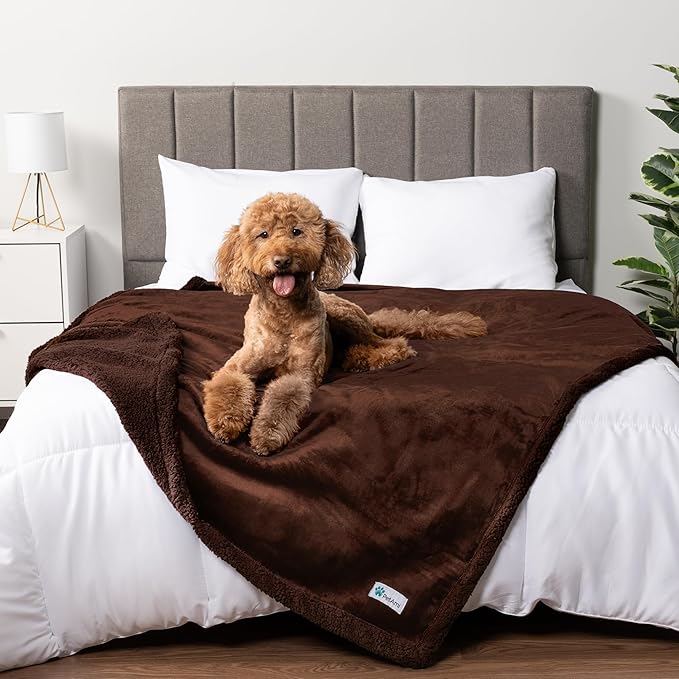 PetAmi Waterproof Dog Blanket for Medium Large Dog Puppy Cat Throw for Couch Cover Leakproof Protection, Sherpa Fleece, Reversible Soft Washable 60x40 Brown Brown