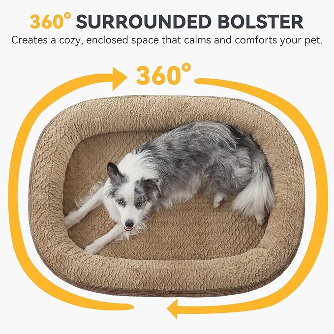 JOEJOY Orthopedic Dog Beds Large Sized Dog, XL Egg-Crate Memory Foam Pet Couch Bed with Bolster Sides, Waterproof Lining, Removable Washable Cover & Non-Slip Bottom, Brown