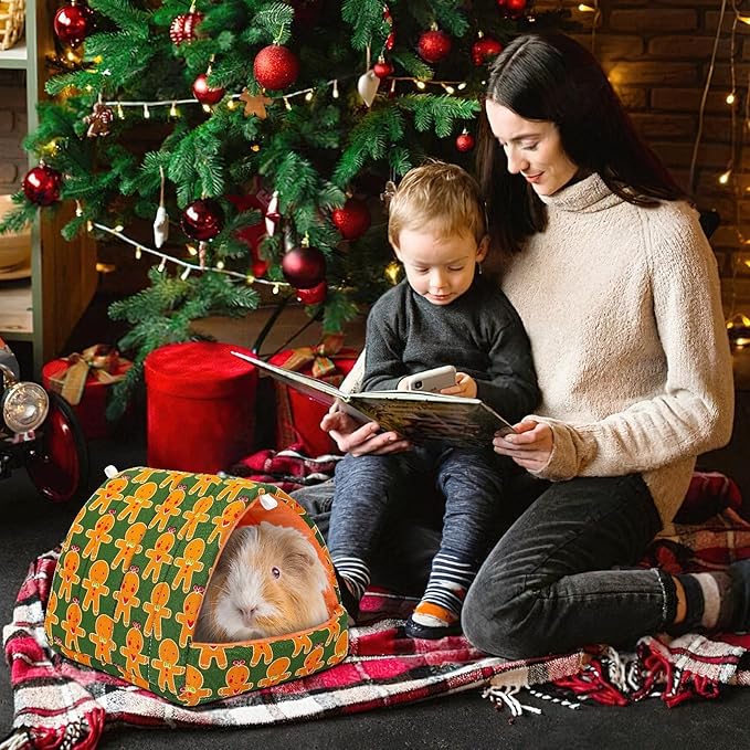 UPINS 2 Pack Christmas Guinea Pig Bed, Guinea Pig Hideout Washable Small Animal House Cage Accessories for Chinchillas Hamsters Hedgehogs Ferrets Bearded Dragons and Rats